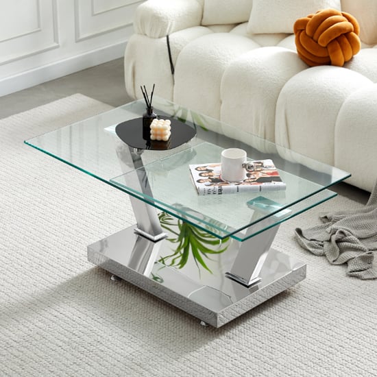 Magic Wings Swivel Clear Glass Coffee Table With Steel Base_7
