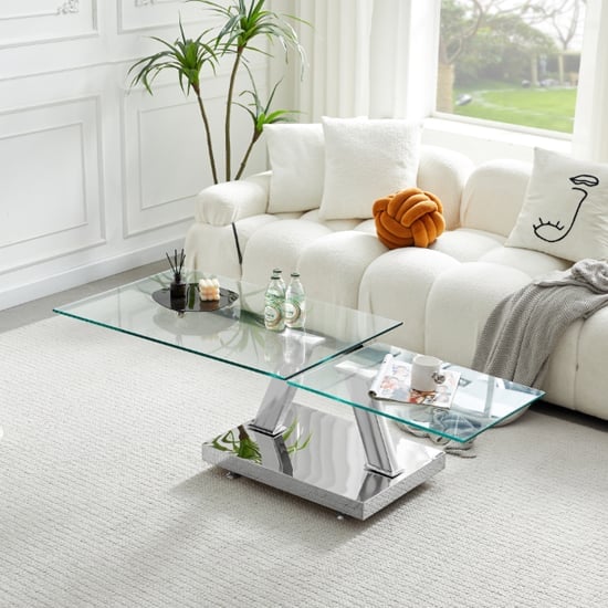 Magic Wings Swivel Clear Glass Coffee Table With Steel Base_3