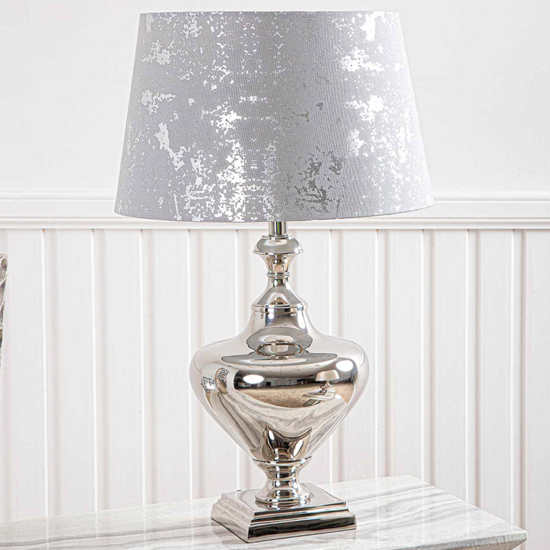 Photo of Magna drum-shaped silver shade table lamp with nickel base