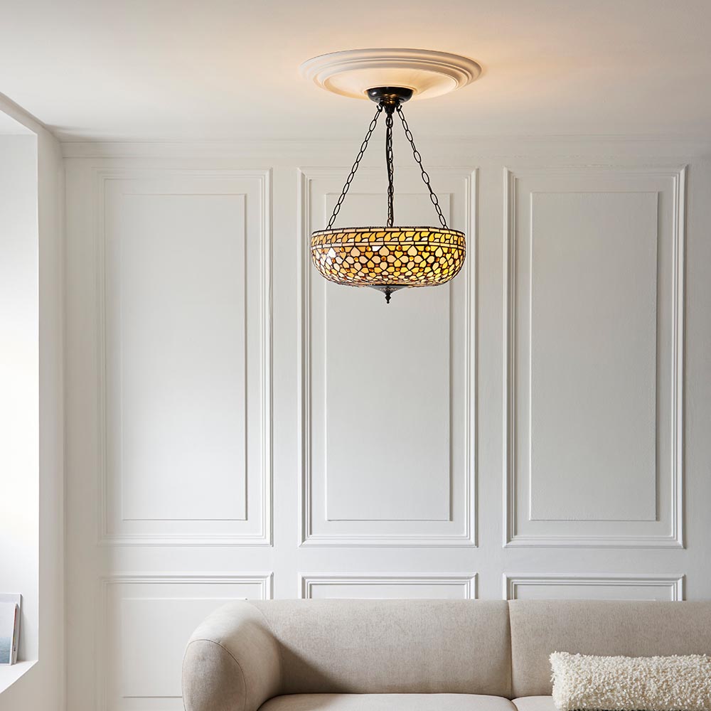 Magna Tiffany Glass Inverted Pendant Ceiling Light In Multicolour