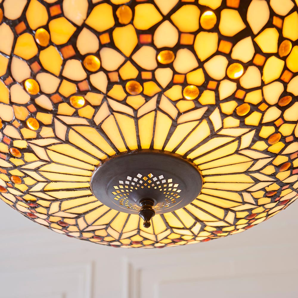 Magna Tiffany Glass Inverted Pendant Ceiling Light In Multicolour