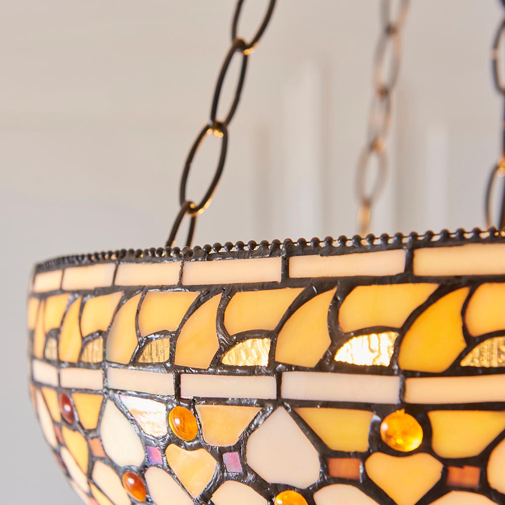 Magna Tiffany Glass Inverted Pendant Ceiling Light In Multicolour