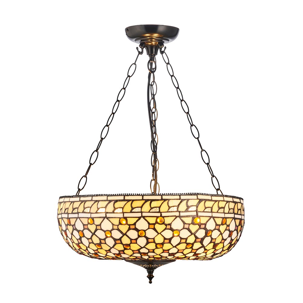 Magna Tiffany Glass Inverted Pendant Ceiling Light In Multicolour