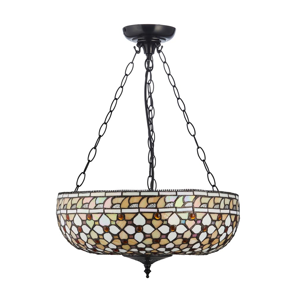 Magna Tiffany Glass Inverted Pendant Ceiling Light In Multicolour