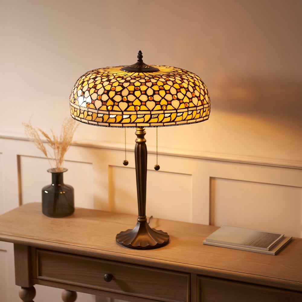 Magna Tiffany Glass Table Lamp In Multicolour