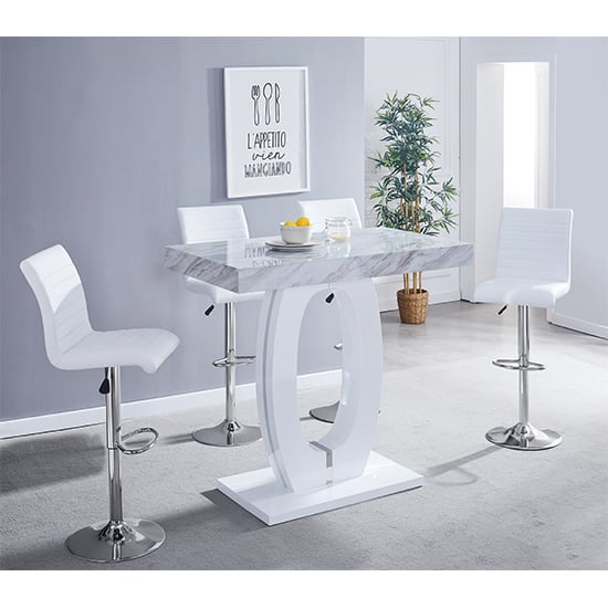 Halo Magnesia Marble Effect Bar Table 4 Ripple White Stools Furniture