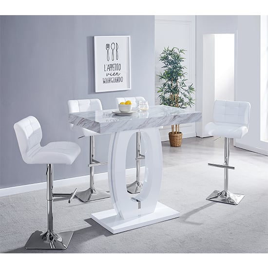 Halo Magnesia Marble Effect Bar Table 4 Candid White Stools_1