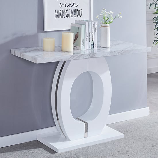 Photo of Halo high gloss console table in magnesia marble effect