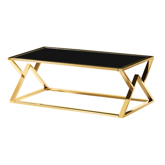 Product photograph of Magni Black Glass Coffee Table With Gold Stainless Steel Frame from Furniture in Fashion