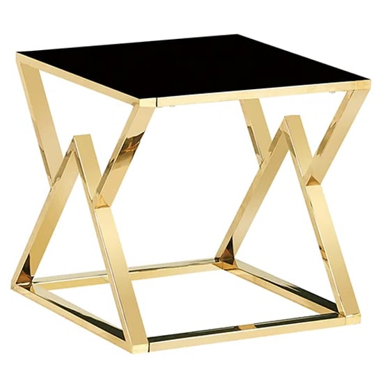 Product photograph of Magni Black Glass Lamp Table With Gold Metal Frame from Furniture in Fashion