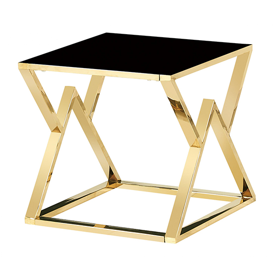 Product photograph of Magni Black Glass Lamp Table With Gold Stainless Steel Frame from Furniture in Fashion