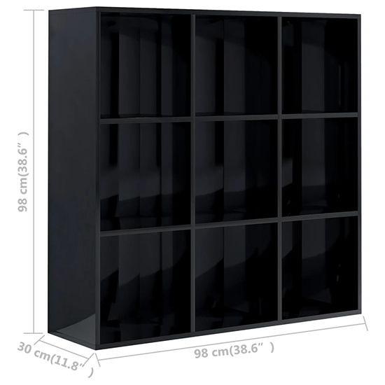 Magni High Gloss Bookcase With 9 Shelves In Black_4