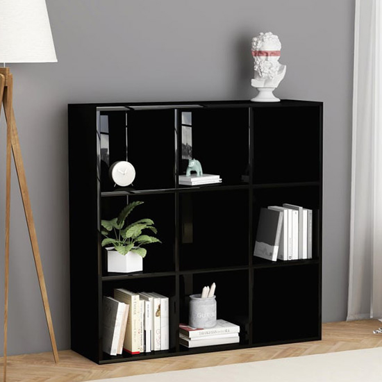 Magni High Gloss Bookcase With 9 Shelves In Black
