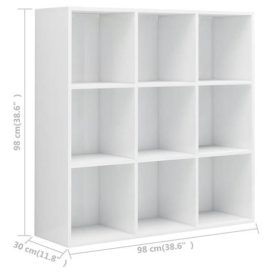 Magni High Gloss Bookcase With 9 Shelves In White_4