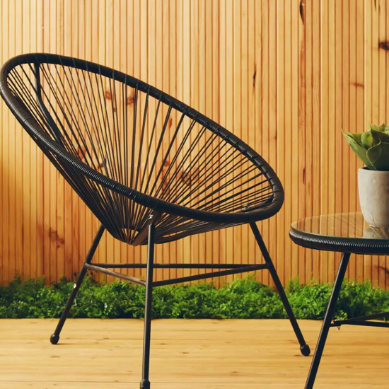 Magni Outdoor Rattan 3 Piece Patio Set In Black