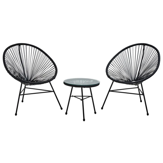 Magni Outdoor Rattan 3 Piece Patio Set In Black