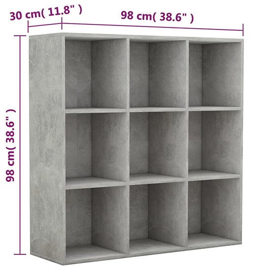Magni Wooden Bookcase With 9 Shelves In Concrete Effect_4