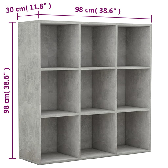 Magni Wooden Bookcase With 9 Shelves In Concrete Effect
