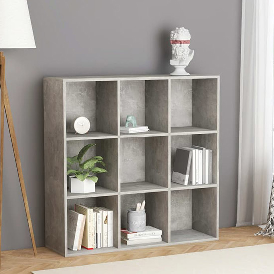 Magni Wooden Bookcase With 9 Shelves In Concrete Effect