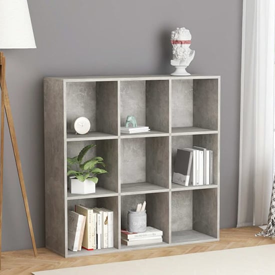 Photo of Magni wooden bookcase with 9 shelves in concrete effect