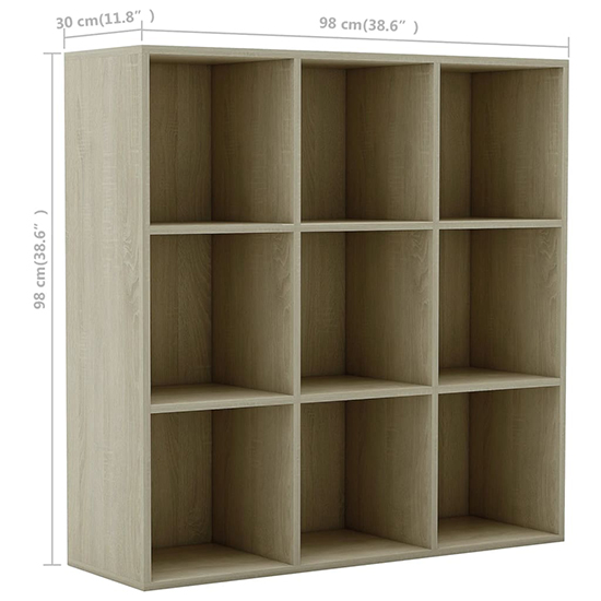Magni Wooden Bookcase With 9 Shelves In Sonoma Oak