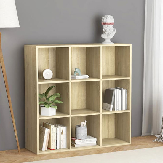 magni wooden bookcase with 9 shelves in sonoma oak