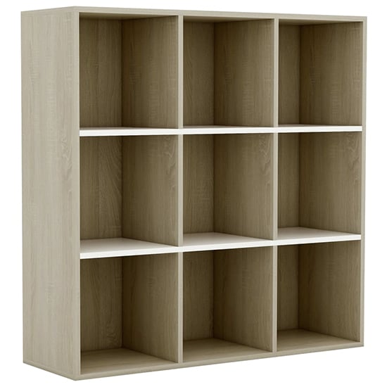Magni Wooden Bookcase With 9 Shelves In White Sonoma Oak_2
