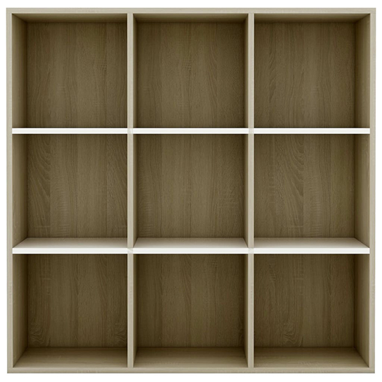 Magni Wooden Bookcase With 9 Shelves In White Sonoma Oak_3