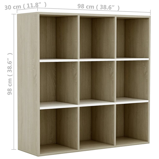 Magni Wooden Bookcase With 9 Shelves In White Sonoma Oak_4