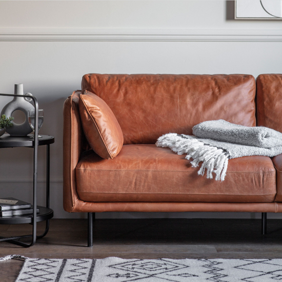 Magnolia Leather 3 Seater Sofa In Brown With Metal Legs
