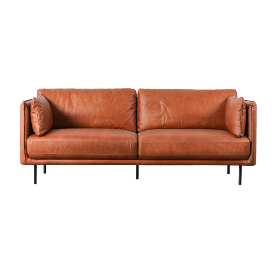 Magnolia Leather 3 Seater Sofa In Brown With Metal Legs