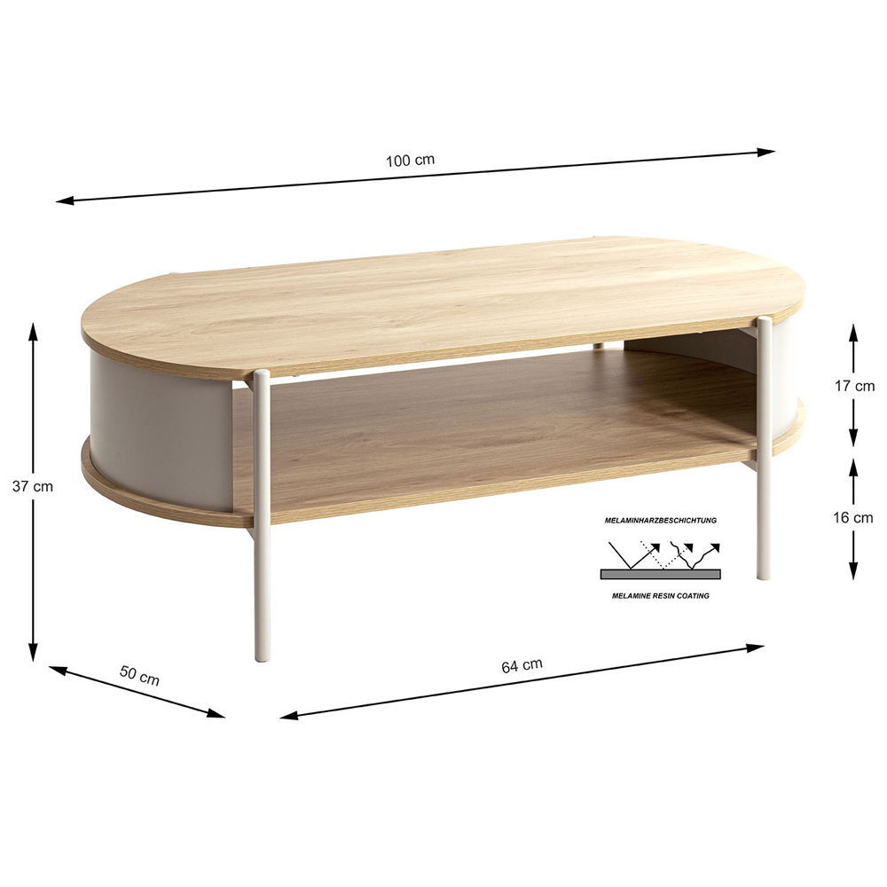 Magnolia Wooden Coffee Table With Undershelf In Oak Grey