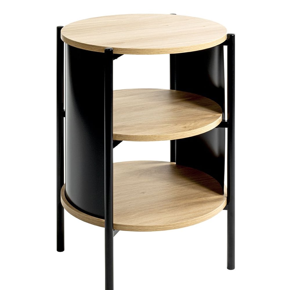 Magnolia Wooden End Table With 2 Shelves In Oak Black