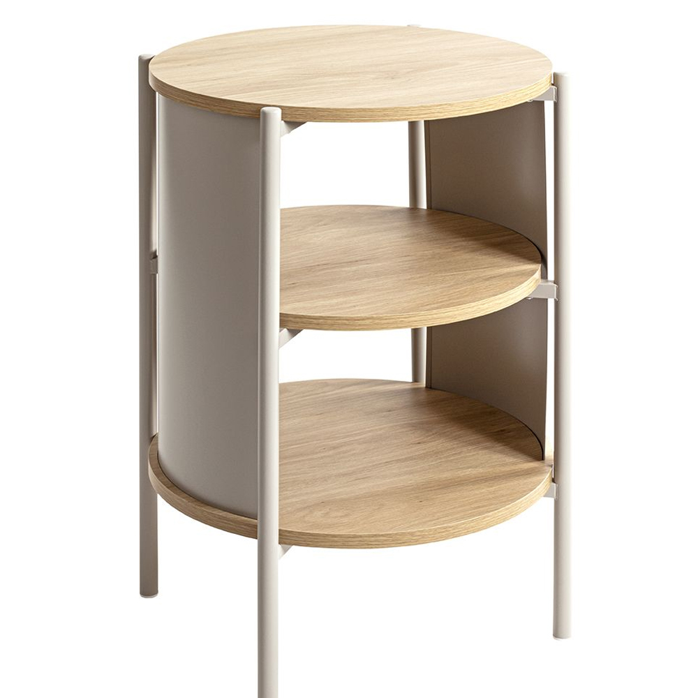 Magnolia Wooden End Table With 2 Shelves In Oak Grey