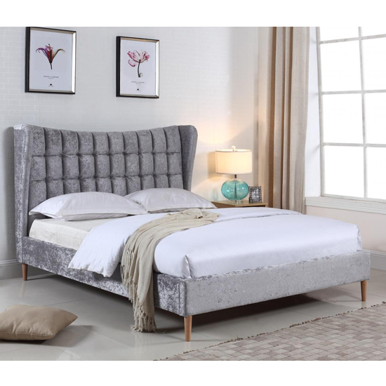 Maile Crushed Velvet Double Bed In Silver Furniture in Fashion