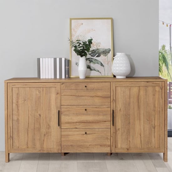 Product photograph of Mahon Wooden Sideboard With 2 Doors 3 Drawers In Waterford Oak from Furniture in Fashion