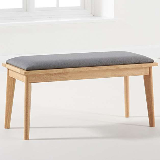 Mahsati Wooden Dining Bench In Oak And Grey With Cushion Seat 219 95 Go Furniture Co Uk