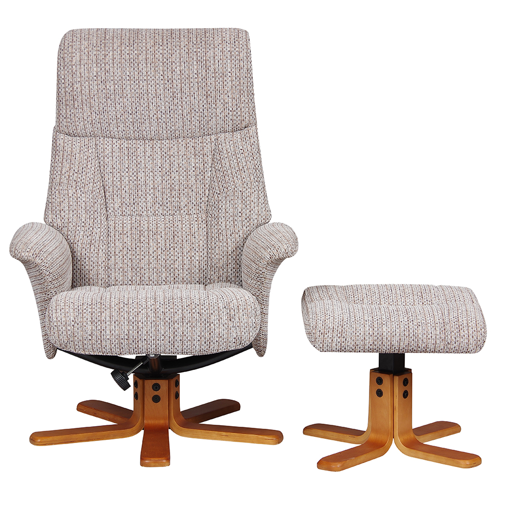 Maida Fabric Recliner Chair With Footstool In Wheat