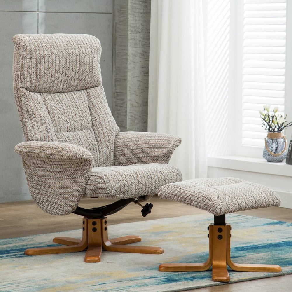 maida fabric recliner chair with footstool in wheat
