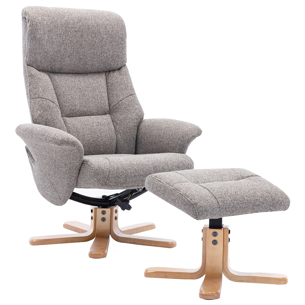 Maida Fabric Recliner Chair With Stool In Fossil