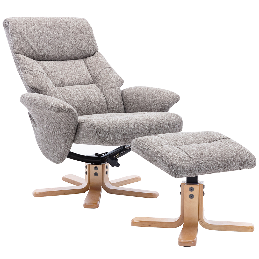Maida Fabric Recliner Chair With Stool In Fossil