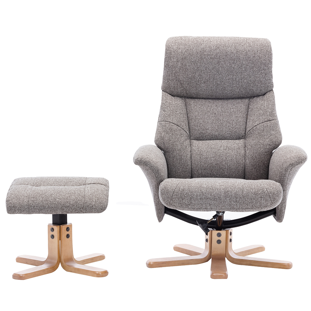 Maida Fabric Recliner Chair With Stool In Fossil