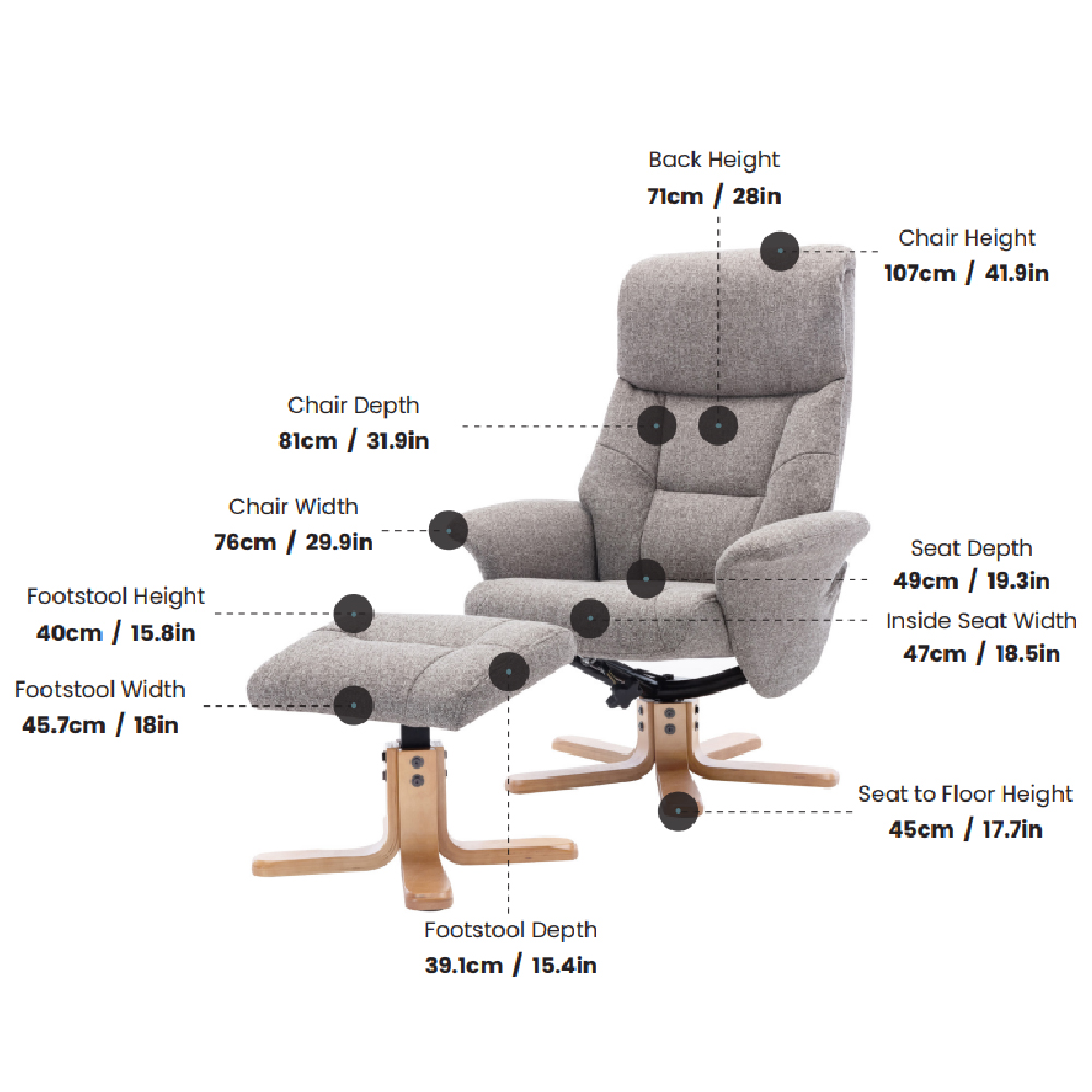 Maida Fabric Recliner Chair With Stool In Slate