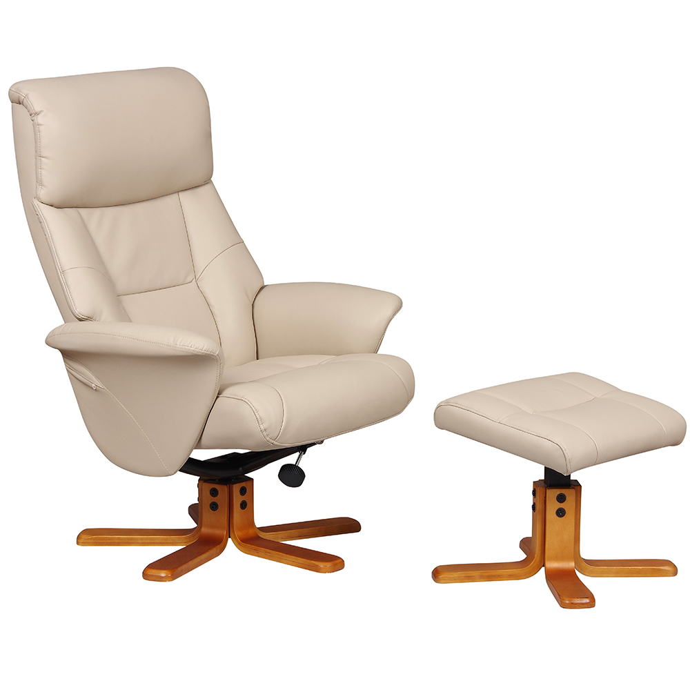 Maida Leather Recliner Chair With Footstool In Cafe Latte