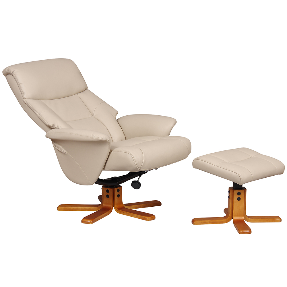 Maida Leather Recliner Chair With Footstool In Cafe Latte