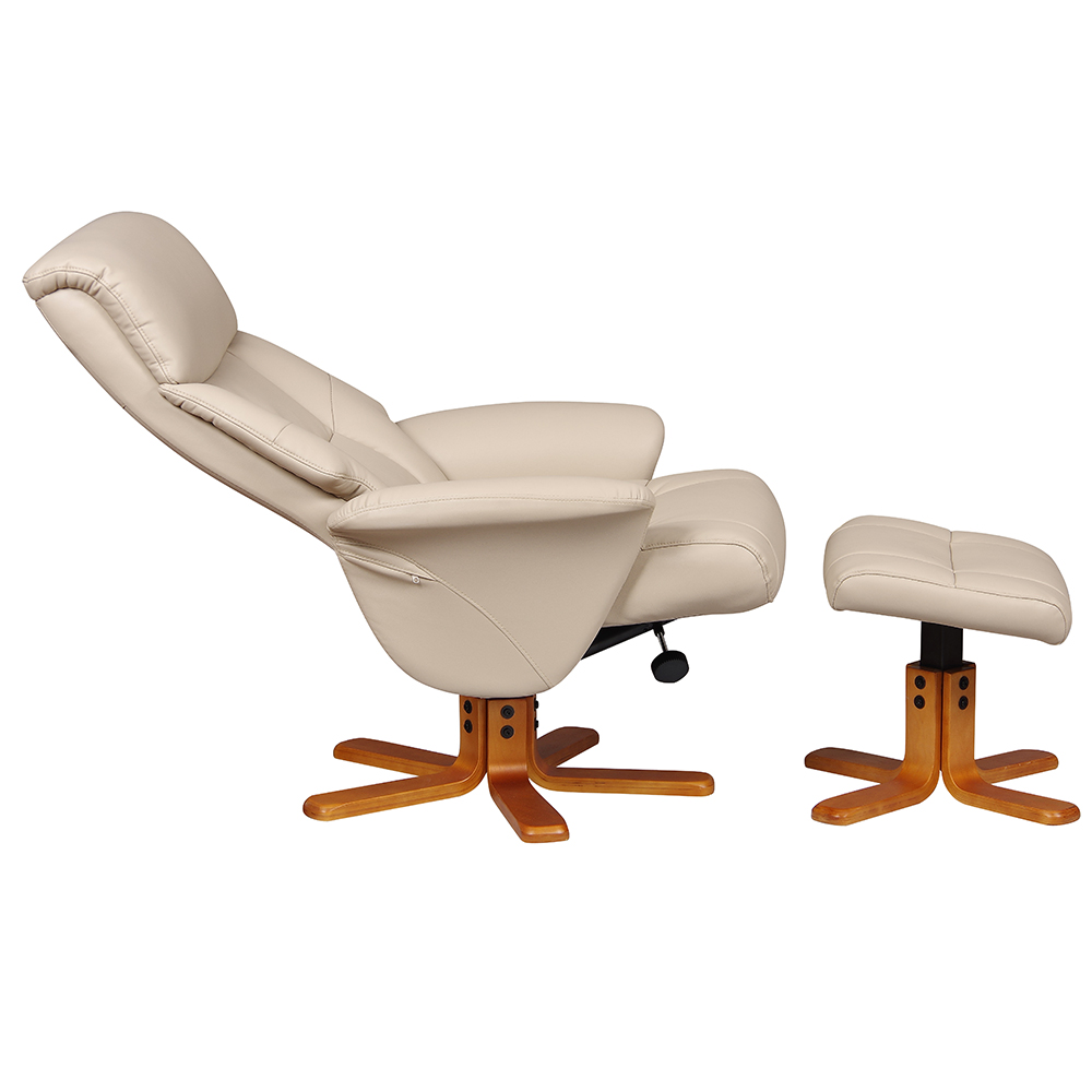 Maida Leather Recliner Chair With Footstool In Cafe Latte