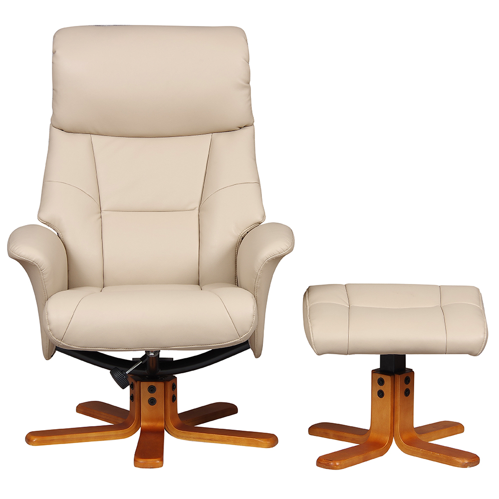 Maida Leather Recliner Chair With Footstool In Cafe Latte
