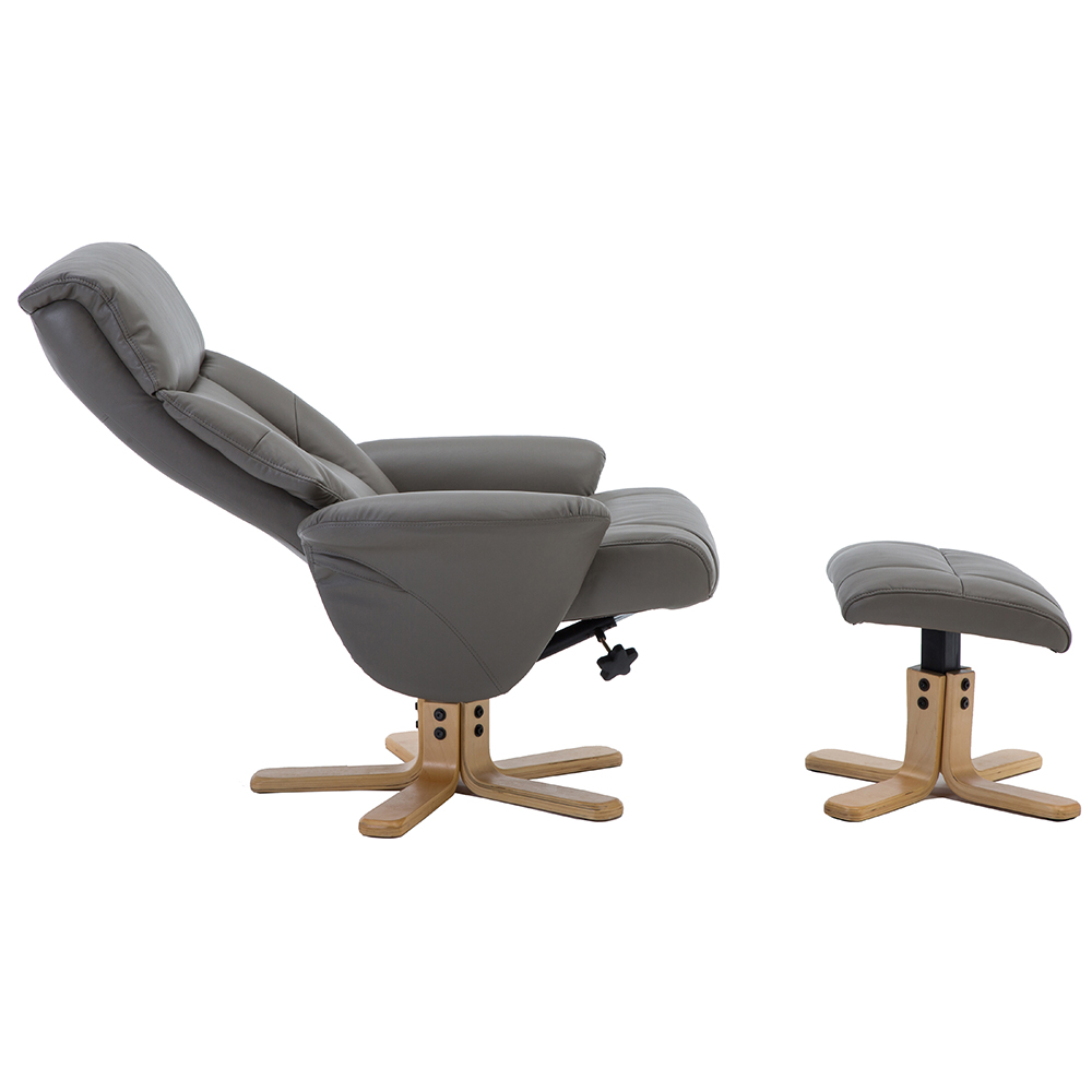 Maida Leather Recliner Chair With Footstool In Grey Natural