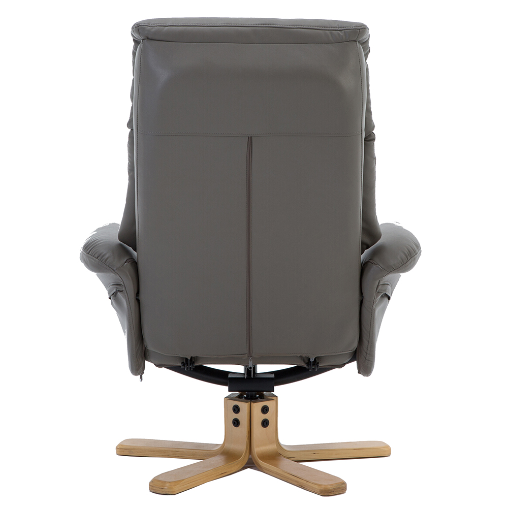 Maida Leather Recliner Chair With Footstool In Grey Natural