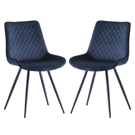 Photo of Maija deep blue velvet dining chairs with black legs in pair